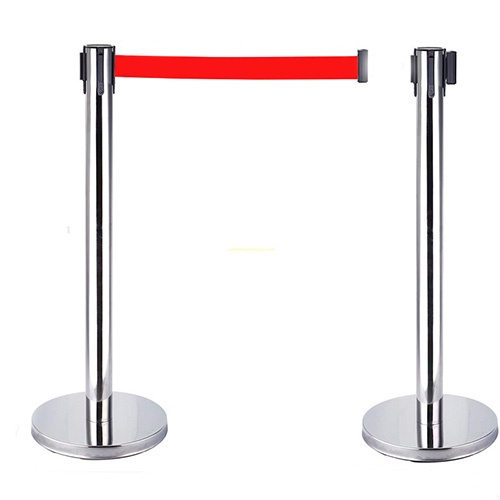 Cột chắn inox dây căng đầu tròn, dây dài 2m, 3m và 5m màu đỏ hoặc xanh dương