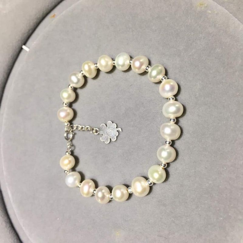 Vòng tay trai nước ngọt phối bi bạc xi vàng