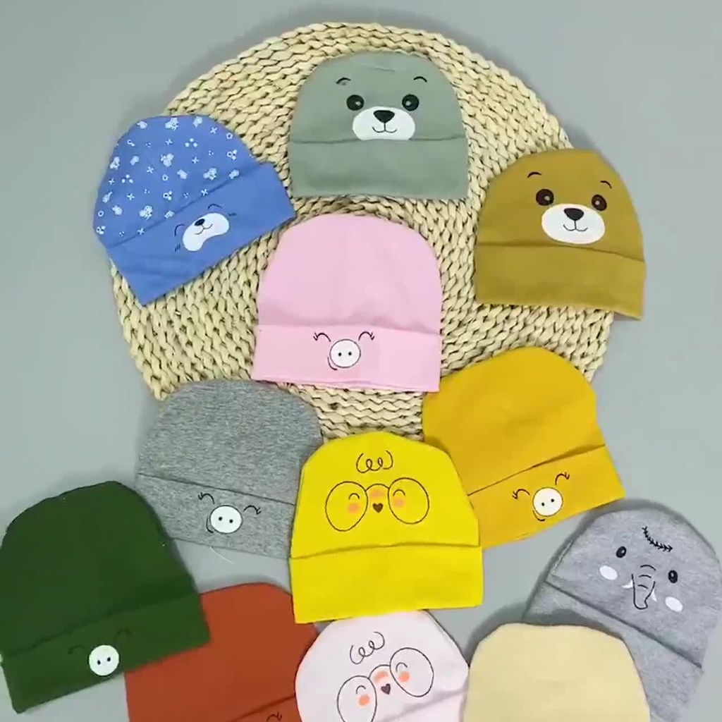 Mũ tròn hình thú cotton cho bé sơ sinh