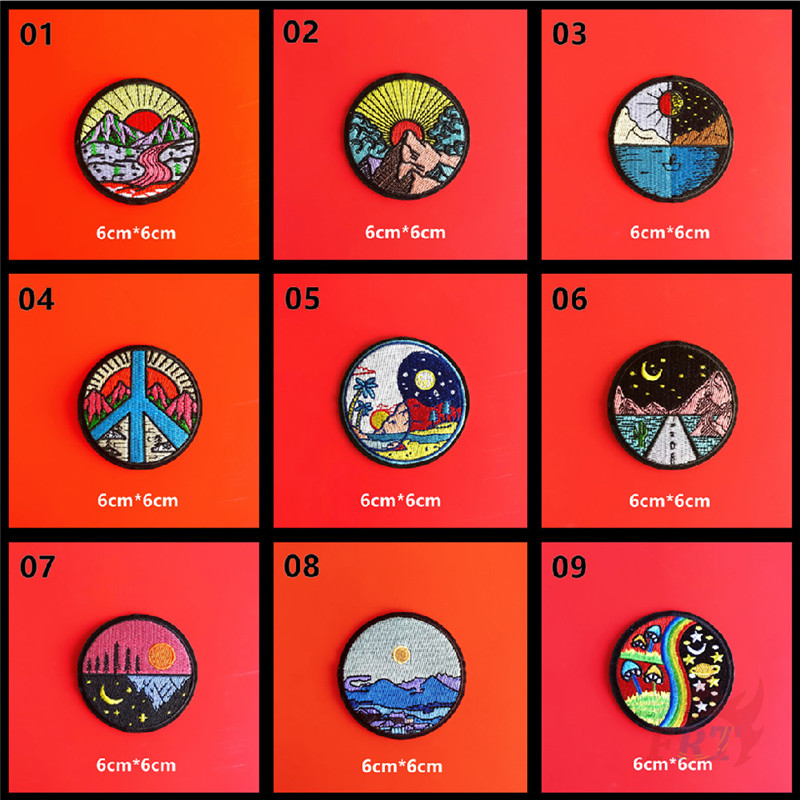 Miếng dán ủi họa tiết bình minh & hoàng hôn kích thước 6cm trang trí DIY