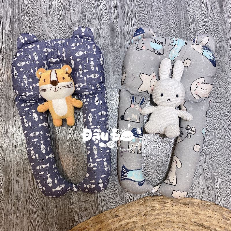 ♥️Tặng kèm túi đựng♥️ Gối chữ u lõm đầu tai gấu cotton cho bé