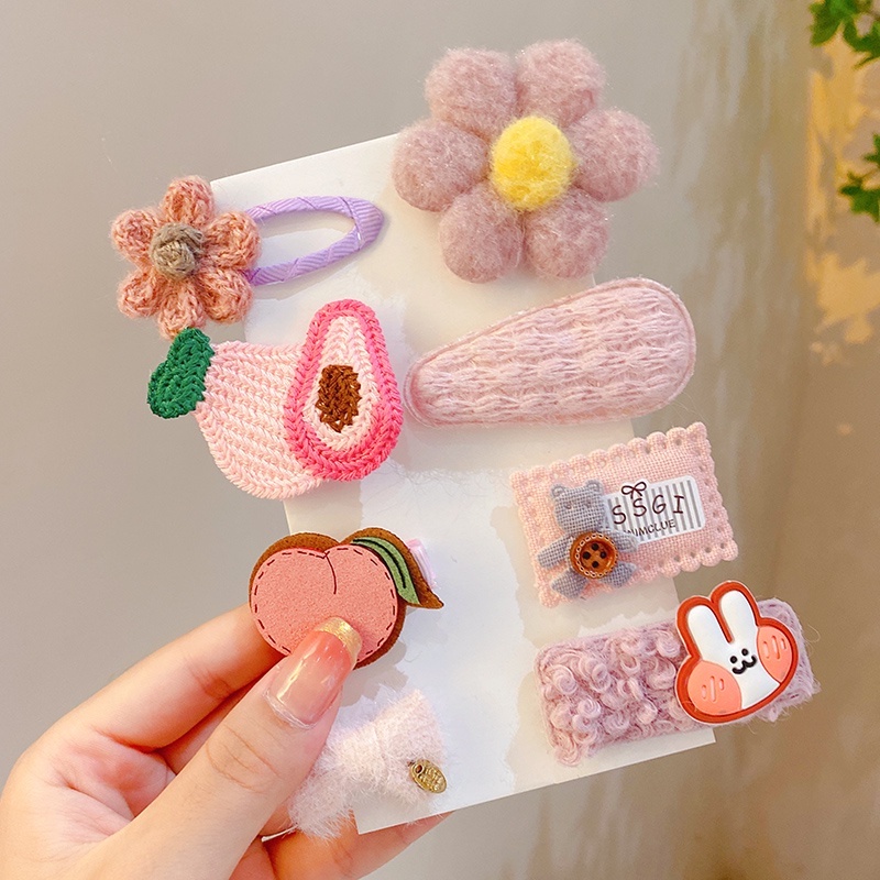 Bộ Kẹp Tóc Dệt Kim Kiểu Hoạt Hình Xinh Xắn Phong Cách Hàn Quốc Cho Bé