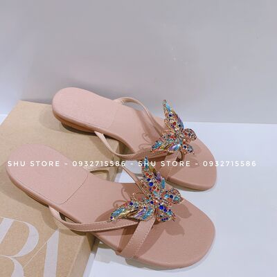 DÉP KẸP NỮ QUAI NGANG SIÊU XINH ĐẾ ĐÚC ĐÍNH BƯỚM SHU STORE