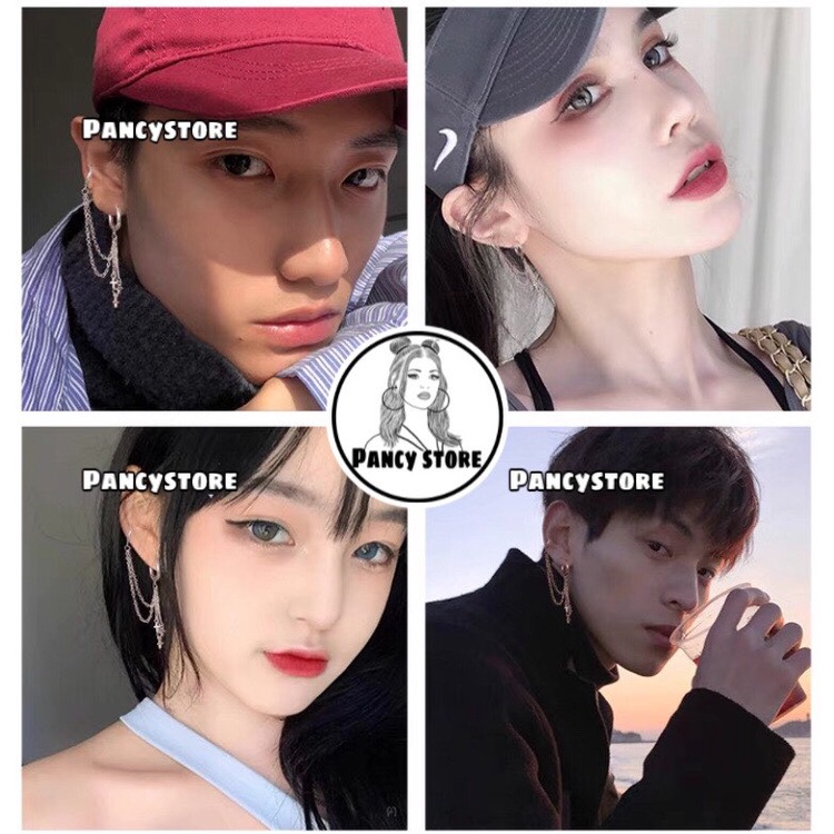 khuyên tai và kẹp vành tai dây xích thánh giá nhỏ titan không gỉ Unisex