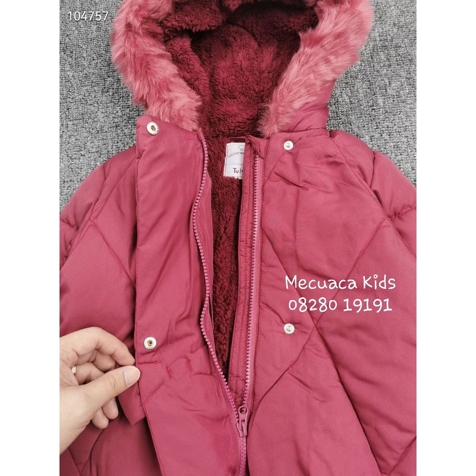 [1.5-6y] áo khoác phao lót lông cừu màu đỏ tím/ đỏ mận đính nơ cho bé gái xuất dư xịn