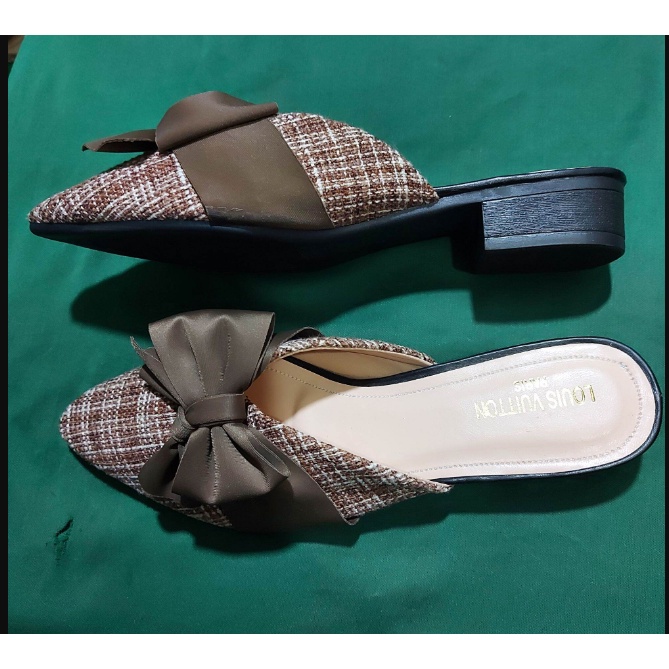 Giày sục nhung mũi vuông -nhọn nơ xinh
