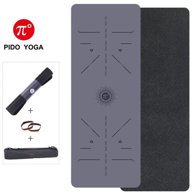 Thảm Tập Yoga Định Tuyến Pido Cao Su Nặng 3kg Dày 5mm Nhập Khẩu + Kèm Túi Và Dây Buộc