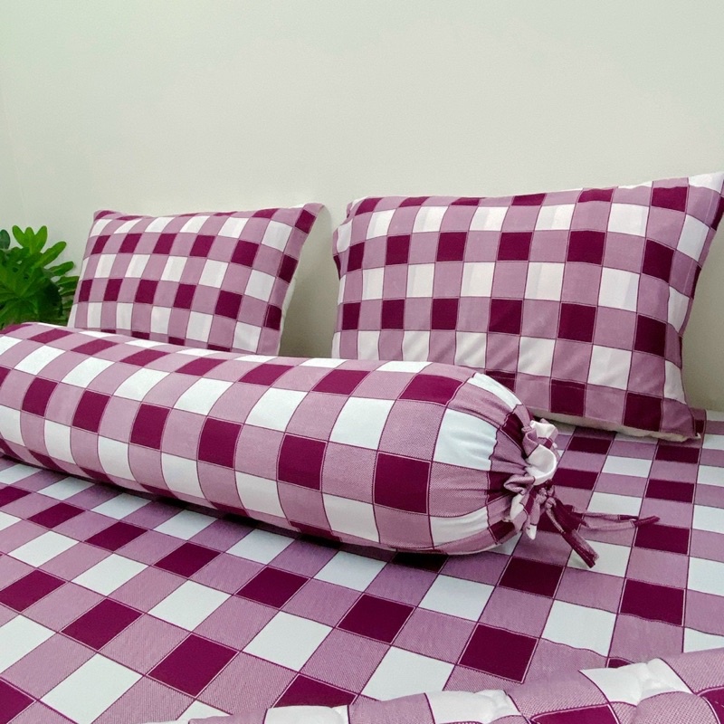 Bộ ga giường thun Hàn caro