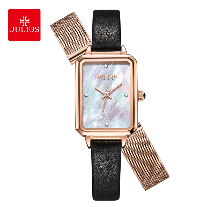 Julius Official | Đồng hồ nữ Julius JA-1280 dây da + tặng dây thép