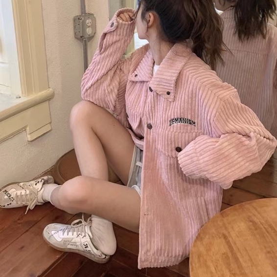 ZHELIHANGFEI Áo Khoác Bóng Chày Tay Dài Dáng Rộng Màu Hồng Phong Cách Retro Dễ Phối Đồ