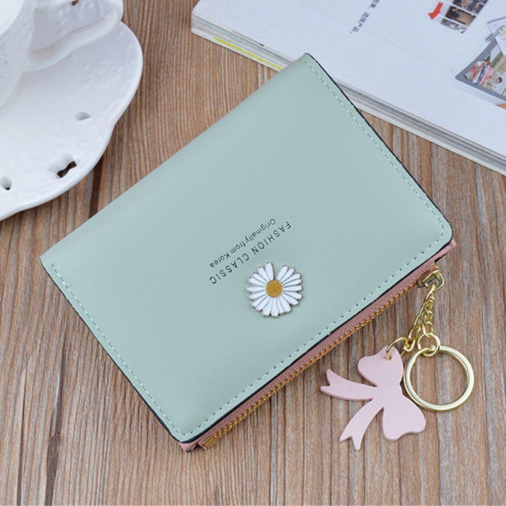 Ví Ngắn Đựng Tiền Có Khóa Kéo Họa Tiết Hoa Cúc Nhỏ Dễ Thương Cho Nữ