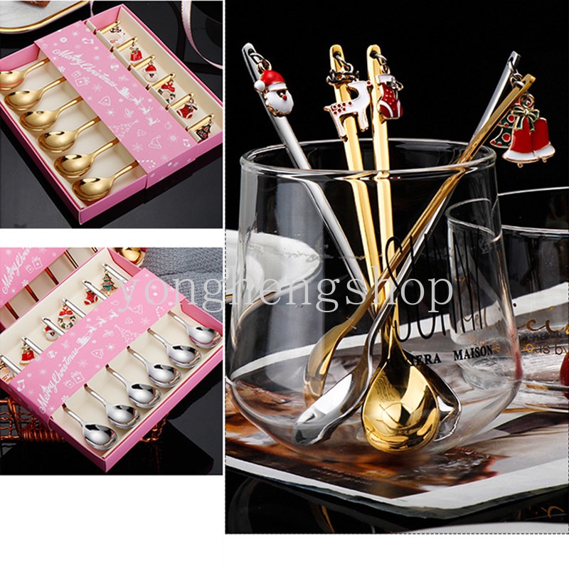 Muỗng cà phê bằng thép không gỉ cán dài họa tiết giáng sinh