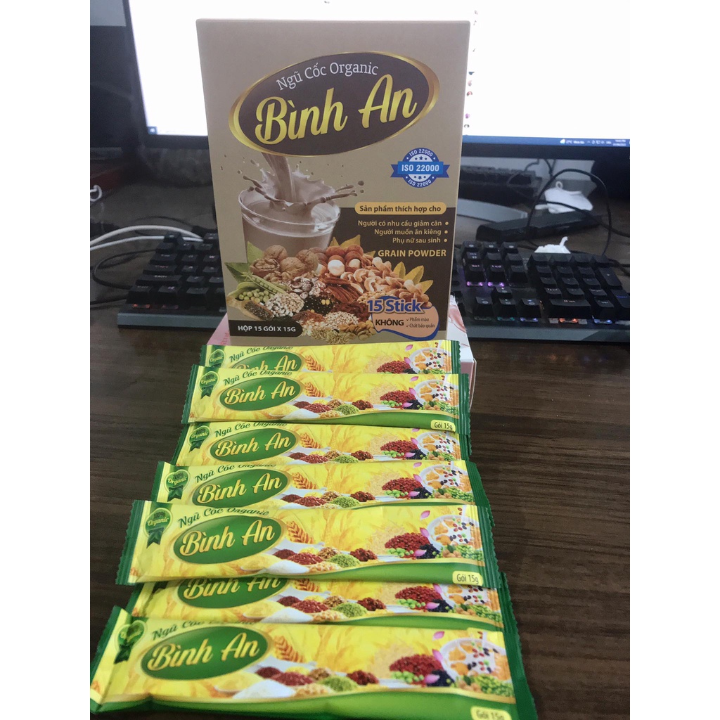 Bột Ngũ cốc Organic Bình An mẫu mới - Giúp giảm cân, lợi sữa thơm ngon, bổ dưỡng (Hộp 15 gói x 15g)