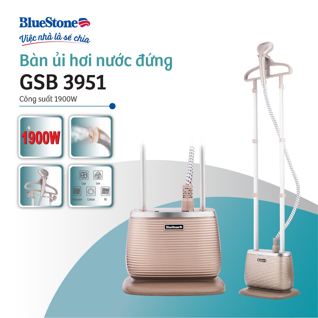 Bàn ủi hơi nước đứng BlueStone GSB-3951 Công suất bàn ủi lớn 1900 W gia nhiệt nhanh trong 40 giây