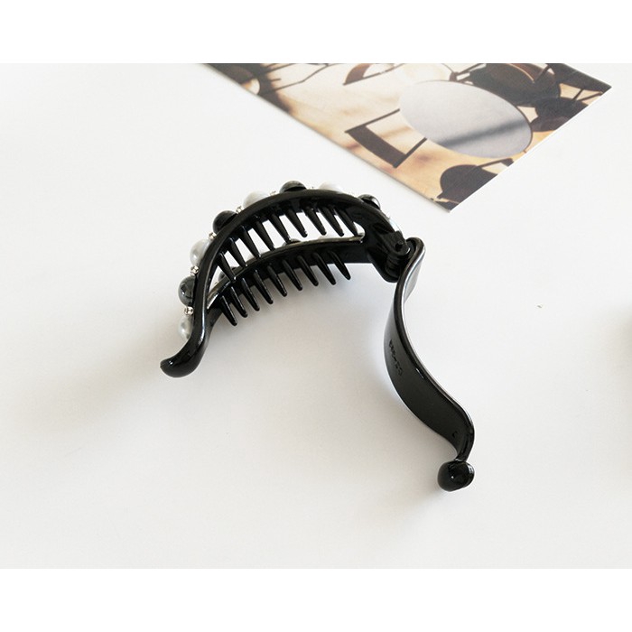 Kẹp tóc hình oval đính đá & ngọc trai giả phong cách Hàn