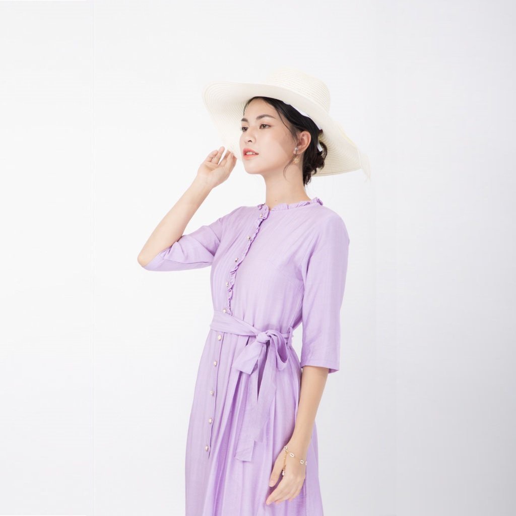 Đầmđũi nữ cổ tàu tay lỡ, váy dự tiệc thiết kế kèm dây cột eo