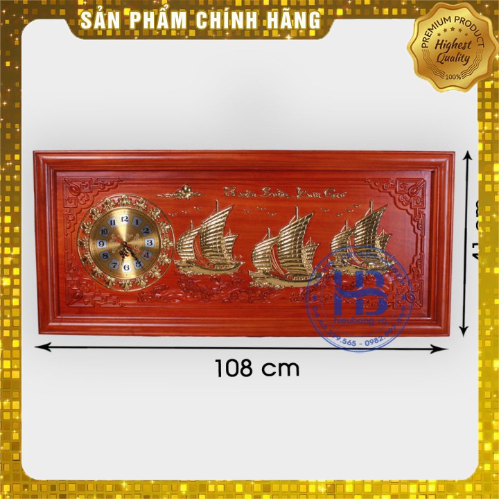 [Mỹ Nghệ Đồng Kỵ] Đồng hồ tranh gỗ Hương Thuận Buồm Xuôi Gió 48x108cm
