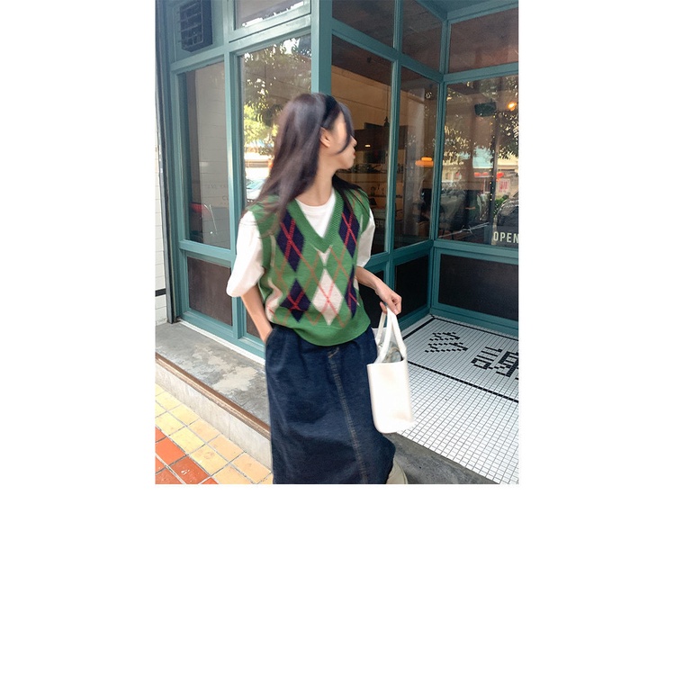 Áo len không tay cổ chữ V dáng rộng thời trang xuân hè 2021 dành cho nữ