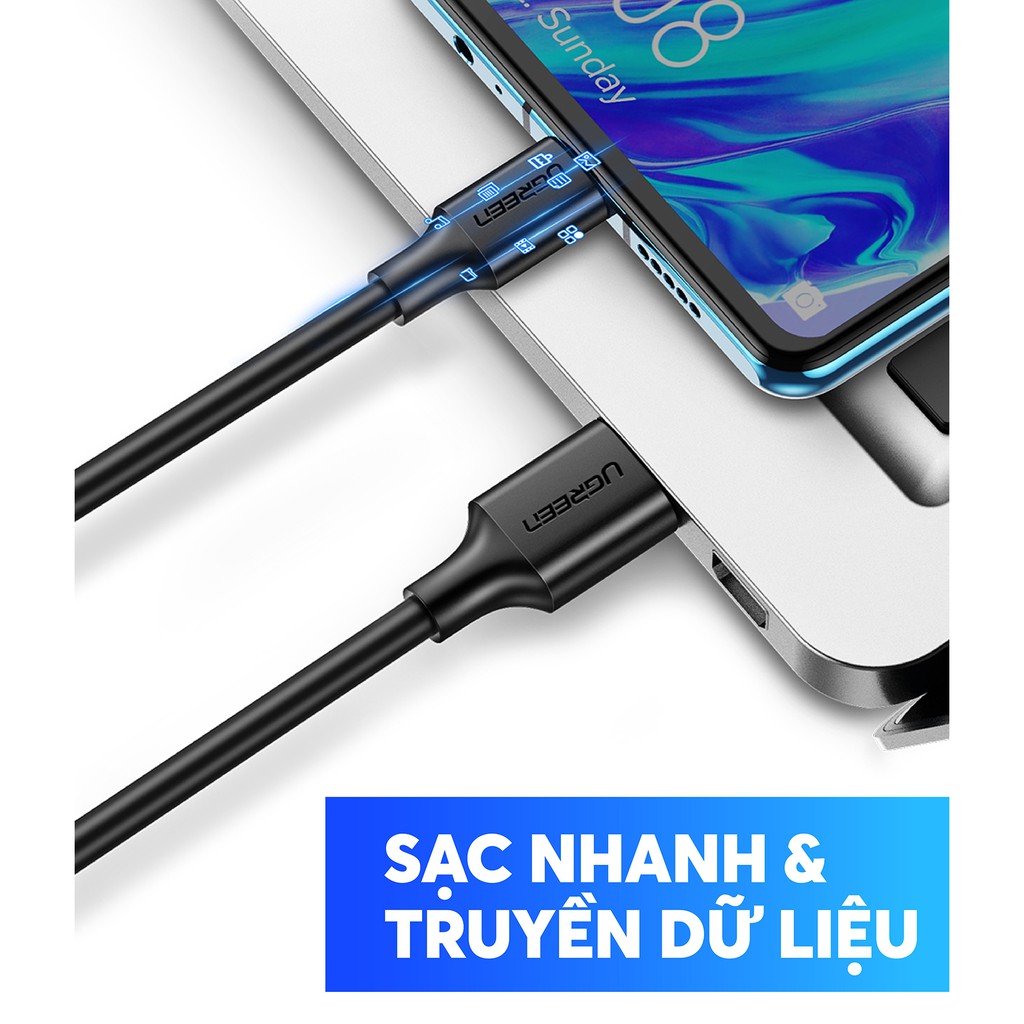 Dây cáp sạc và truyền dữ liệu tốc độ nhanh USB 3.0 sang USB type C, dòng 3A, dài 0.25-2m UGREEN US184