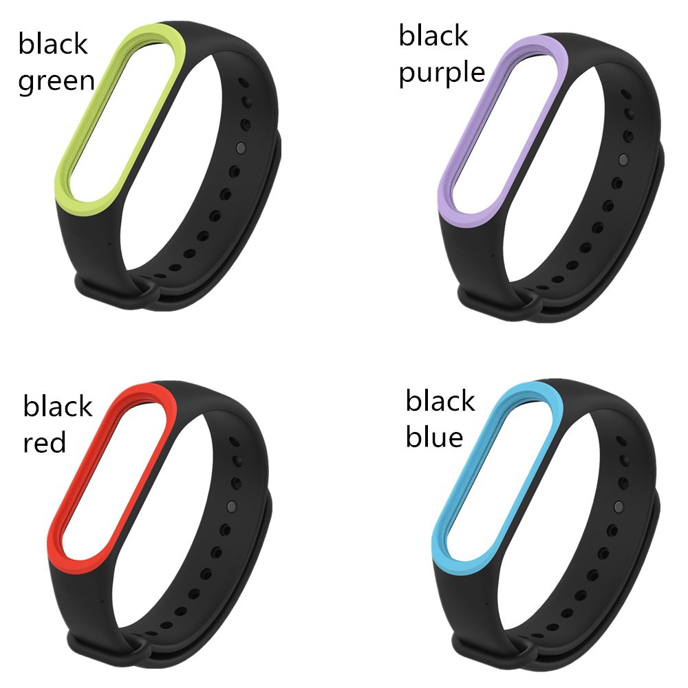 Dây đồng hồ bằng silicon thay thế hai màu trơn tùy chọn cho Xiaomi mi band 4 3