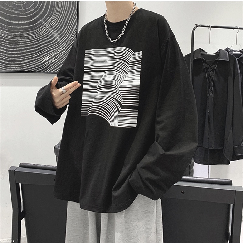Áo Thun Tay Dài Dáng Rộng In Chữ Phong Cách Hip Hop Đường Phố Hàn Quốc Thời Trang Cho Nam size M-5XL