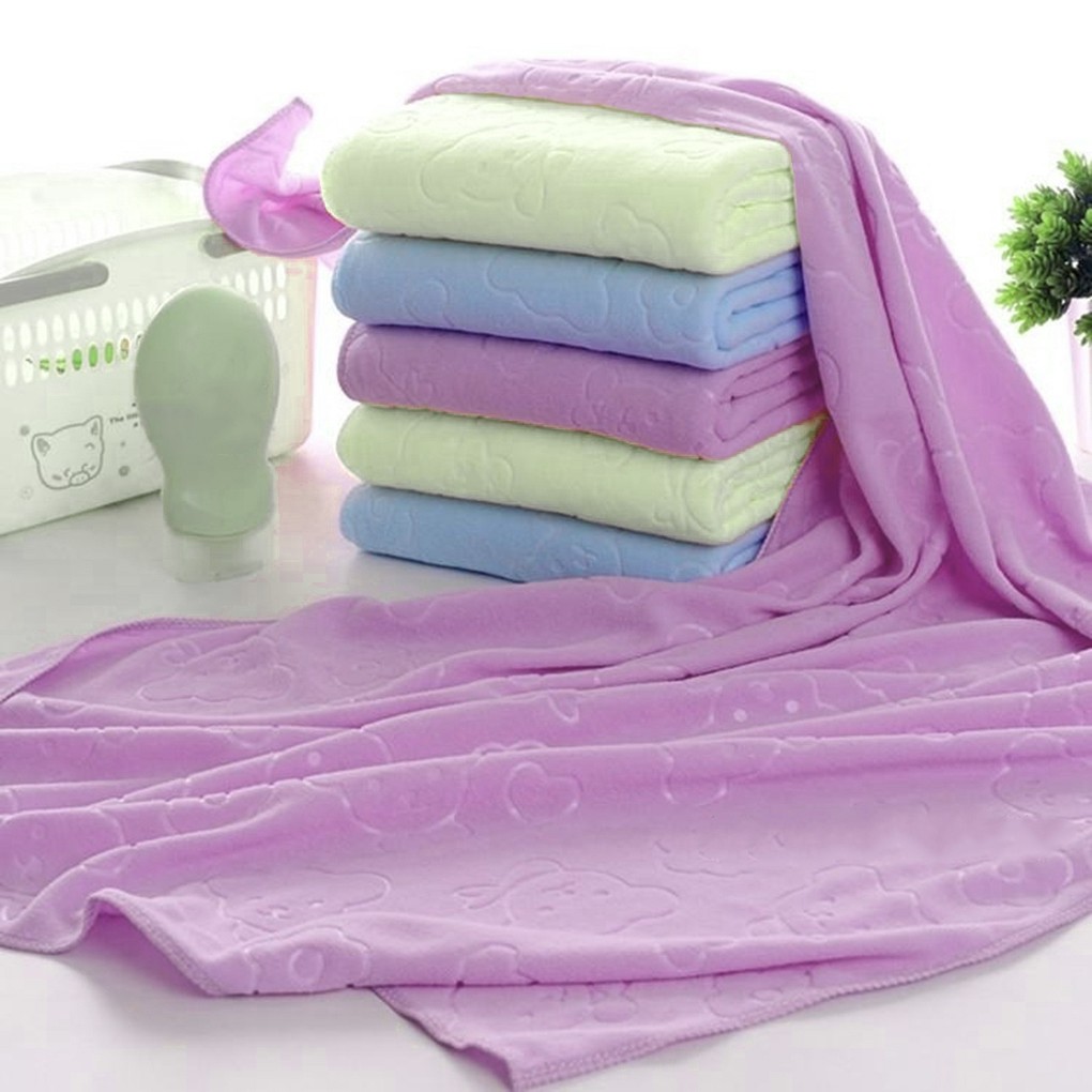 Khăn Tắm Sợi Siêu Nhỏ Kích Thước 70x140cm Hình Gấu Hoạt Hình Xinh Xắn