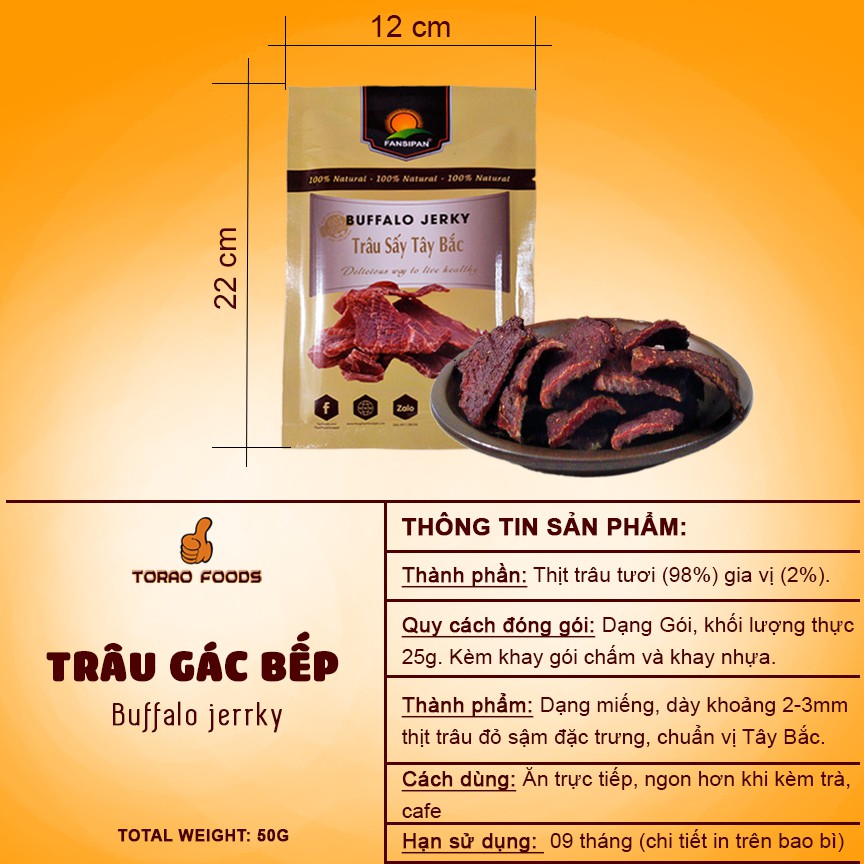 Trâu gác bếp Fansipan gói 35g - trâu gác bếp chuẩn vị Tây Bắc đảm bảo An toàn Vệ sinh, Torao Foods - Đồ ăn vặt ngon | BigBuy360 - bigbuy360.vn