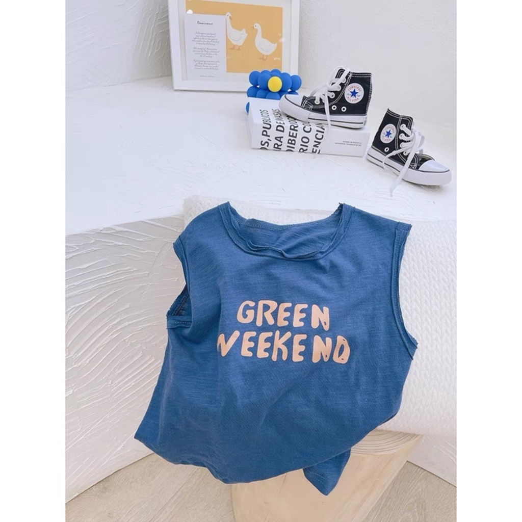 Áo sát nách ba lỗ cho bé trai gái Green week kids, Áo thun cho bé trai Chất Cotton Khô Cao Cấp Cho Bé Từ 8- 28Kg BINBON