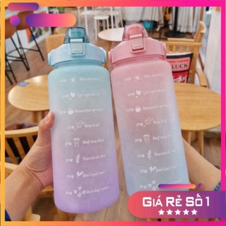 Bình nước chia vạch 2 lít nhắc nhở uống nước - Bình nước Tiktok hot hit tặng kèm sticker