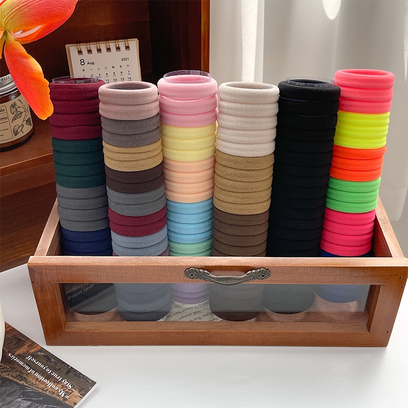 Set 24 Dây Buộc Tóc Cao Su Dày Co Giãn Phong Cách Hàn Quốc Đơn Giản