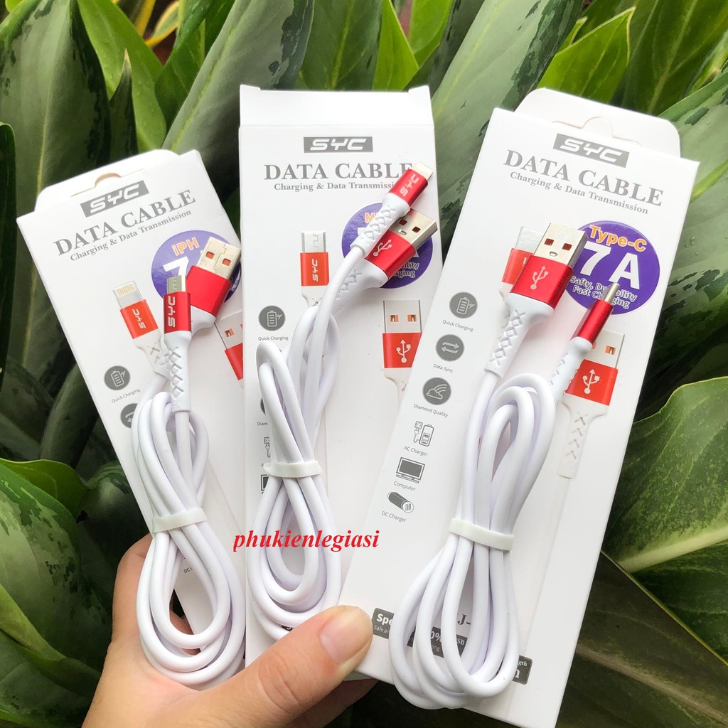 Cáp sạc SYC GJ10 đầu micro usb, type C, Lightning