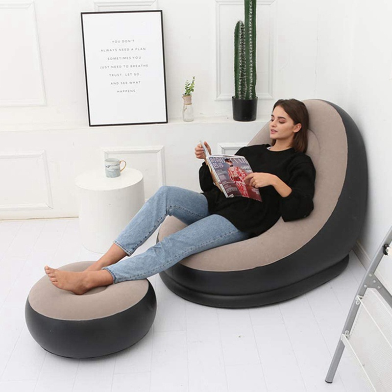 Bộ 2 Ghế Lười Bơm Hơi + Bàn Đạp Dày Dặn Tiện Dụng Cho Gia Đình / Phòng Khách / Bãi Biển
