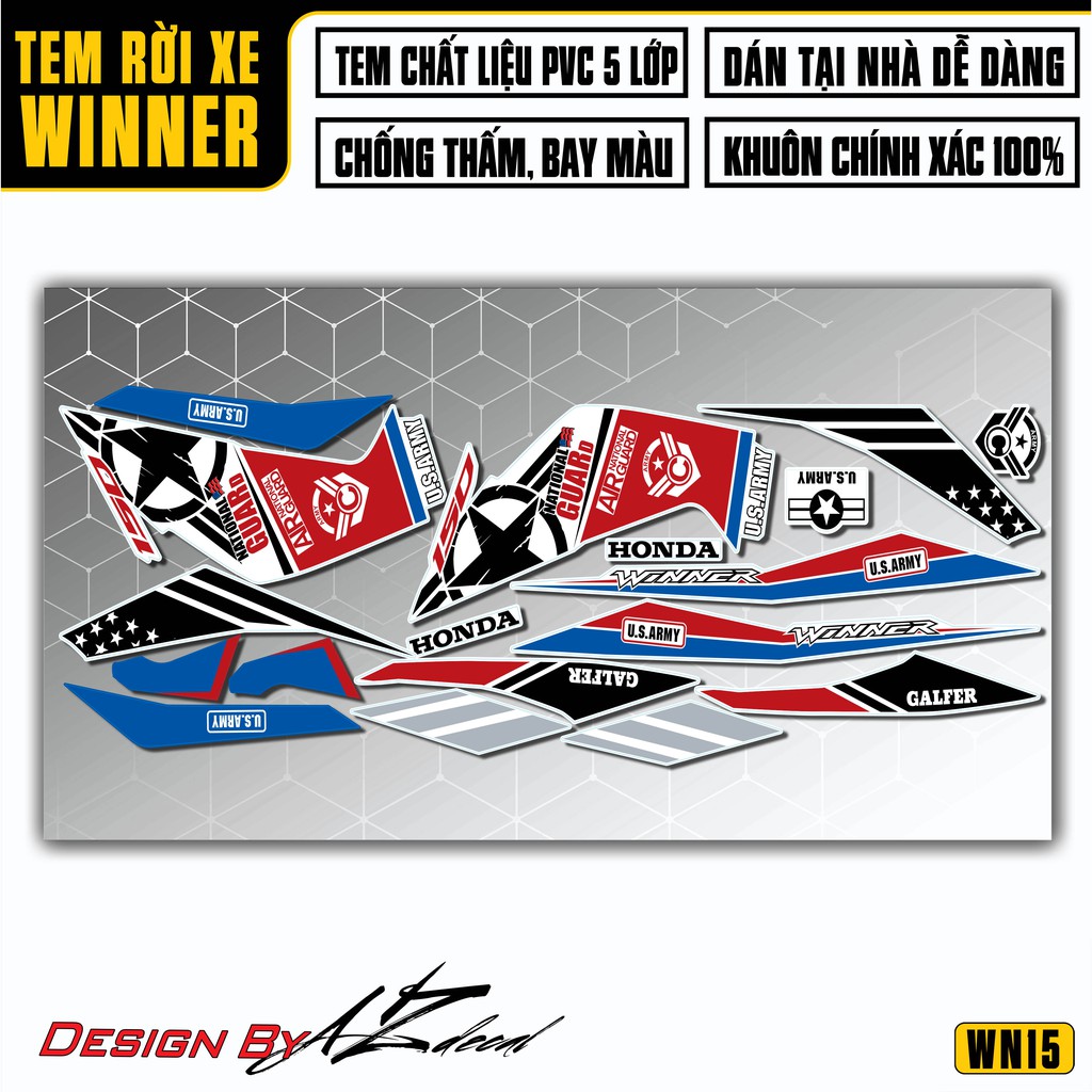 Tem Rời Xe Honda Winner 150 Mẫu U.S.ARMY | 2WN15 | Decal Chế Chất Liệu PVC Cao Cấp, Cắt Khuôn Sẵn