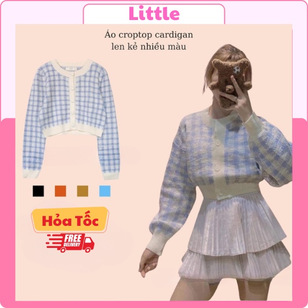 Áo Len Croptop Cardigan Nữ Kẻ Garo Nhiều Màu Phong Cách Hàn Quốc