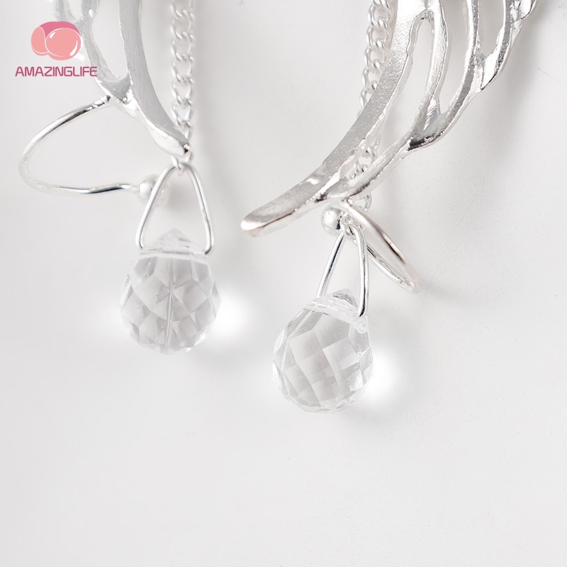 Khuyên Tai / Bông Tai Dạng Kẹp Hình Cánh Thiên Thần Đính Pha Lê Phong Cách Gothic Thanh Lịch Cho Nữ