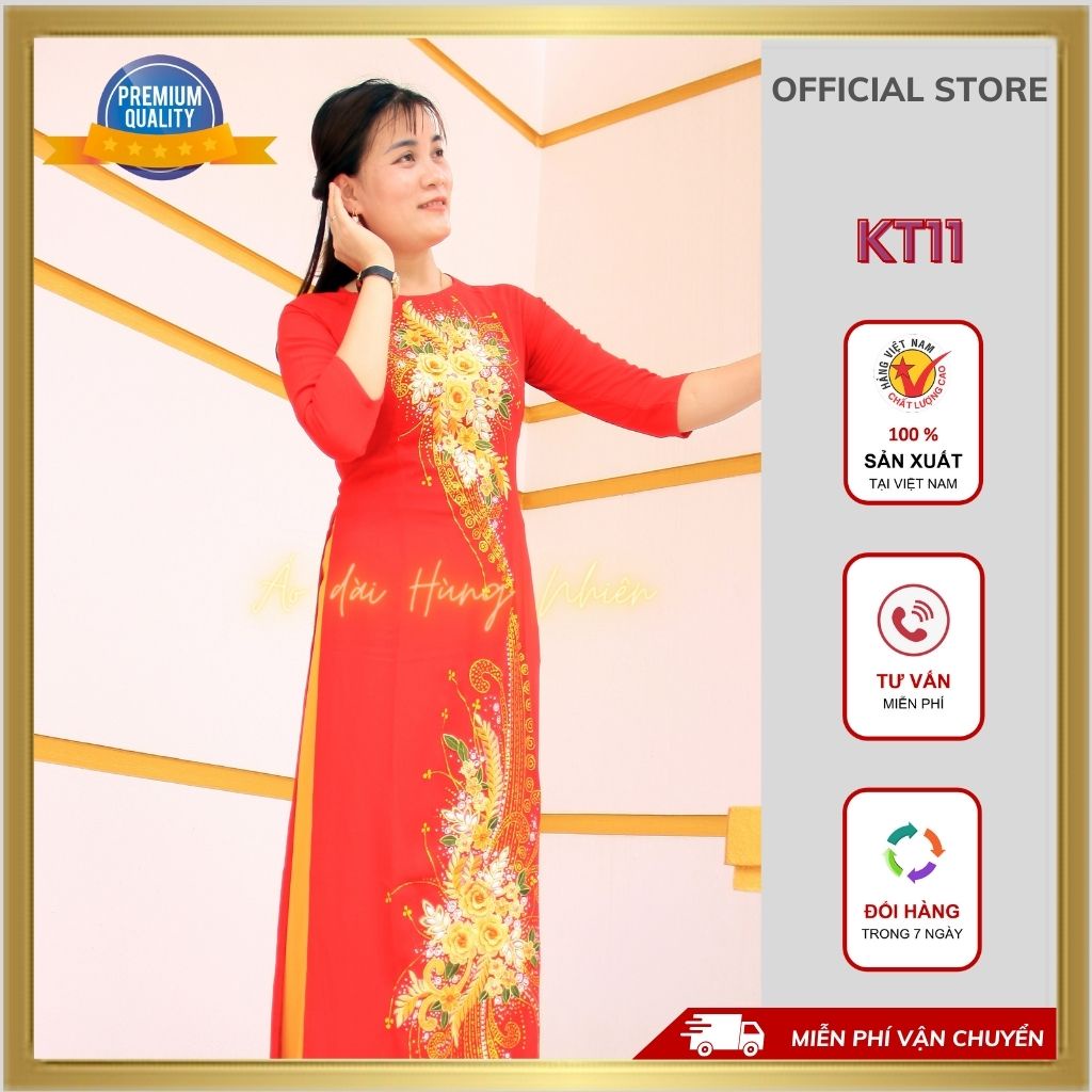 Áo dài nữ Trung niên - Chất liệu Tằm thêu phủ Kim tuyến - May sẵn, thiết kế đẹp - Sang trọng