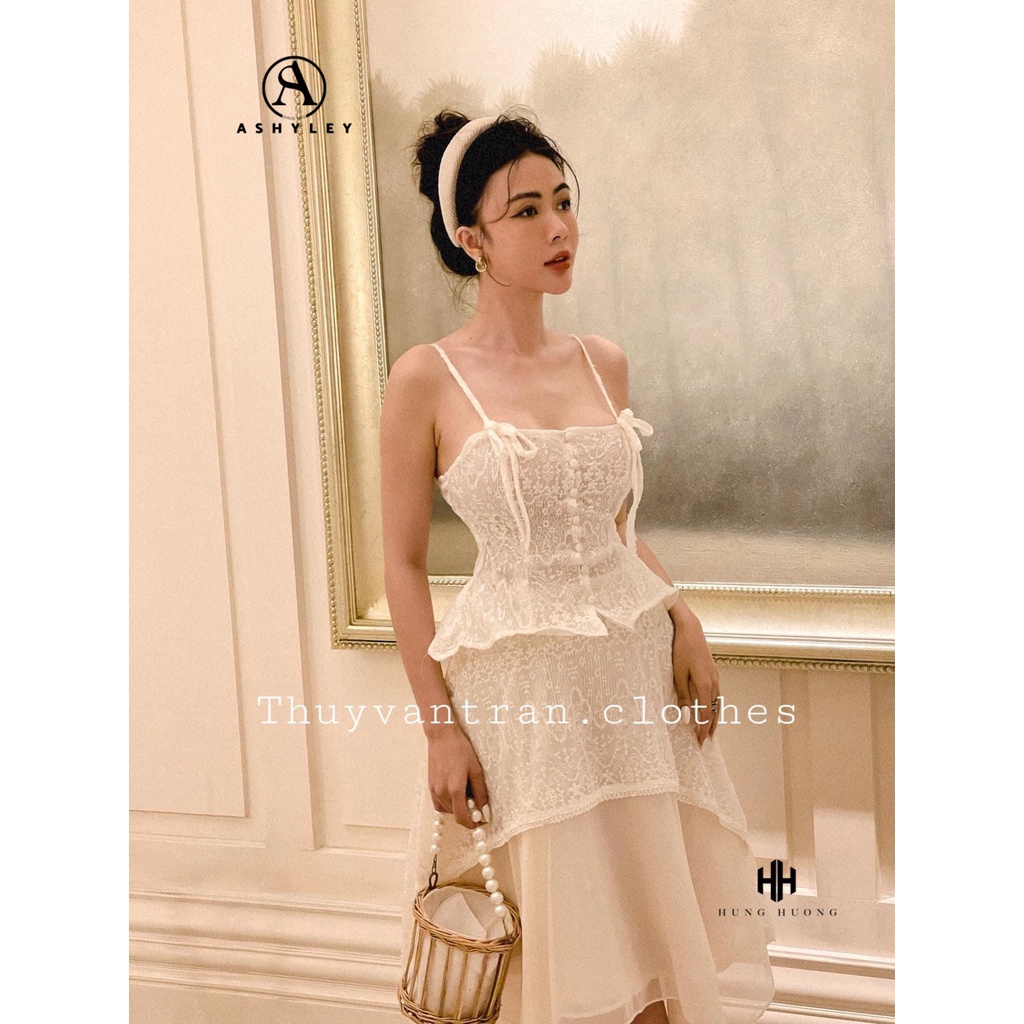 SET ÁO HAI DÂY REN NỔI KHUY NGỰC CHÂN VÁY PHỐI TƠ ASHYLEY HOT HIT