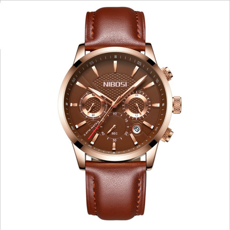 ĐỒNG HỒ NAM NIBOSI 2313(FULL BOX) DÂY DA TRƠN CHẠY FULL 6 KIM, CHỐNG NƯỚC VÀ CHỐNG XƯỚC Bán lẻ giá sỉ