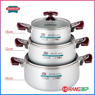 Bộ 3 nồi nhôm Anod Sunhouse SH8833EB (18cm/22cm/26cm)