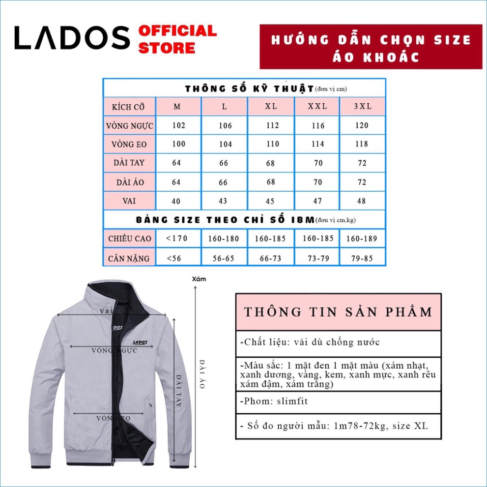 Áo khoác dù 2 mặt LADOS - 2015, chống thấm, unisex đơn giản dễ phối - Hàng mới về