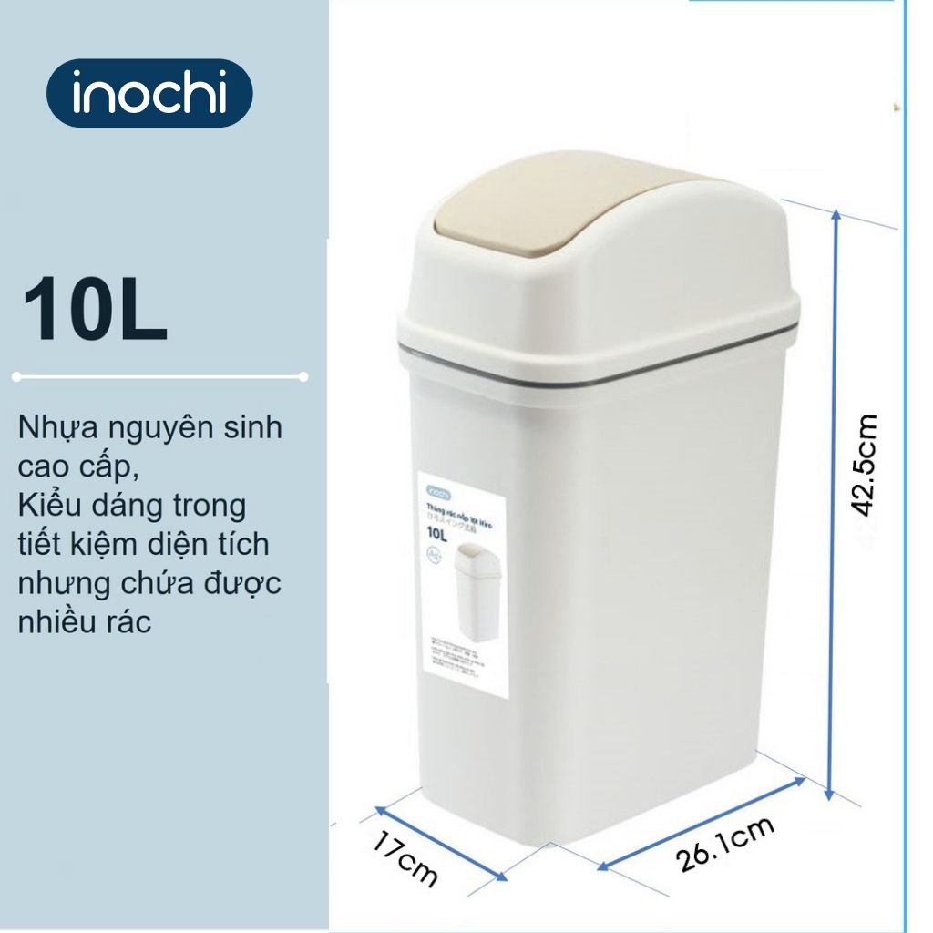 Thùng Rác Nhựa Nắp Lật INOCHI 10 Lít Nắp Linh Hoạt, Làm Sọt Rác Cho Văn Phòng, Trong Nhà, Ngoài Trời Nhỏ Gọn