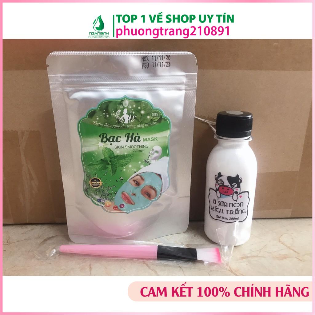 ( Tặng cọ đắp mặt ) Combo Mặt Nạ Bạc Hà + Sữa non kích trắng da con bò, ủ trắng da giảm mụn, mờ thâm sẹo mụn, giảm sưng