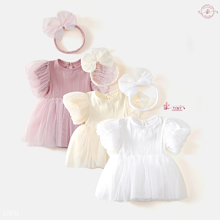 Váy Công Chúa Bé Gái Sơ Sinh, 1 Tuổi, Đầm Đầy Tháng, Thôi Nôi Tặng Kèm Băng Đô Cho Bé Gái Từ 3-11kg [GB51]