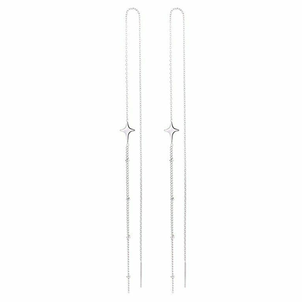 Đôi Bông Tai Dáng Dài Có Tua Rua Hình Ngôi Sao Bạc Thời Trang Dành Cho Nữ