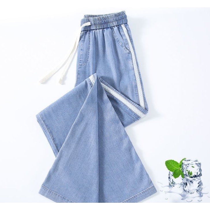 Hàng Có Sẵn Bán Chạy Quần Jeans Tencel Mỏng Dáng Rộng Cỡ Lớn Có Dây Rút Phong Cách Mùa Hè Mới Cho Nữ