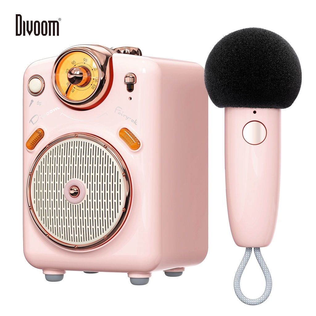 Loa Bluetooth di động Divoom Fairy-OK với chức năng Karaoke micrô với thay đổi giọng nói, Đài FM, Thẻ TF