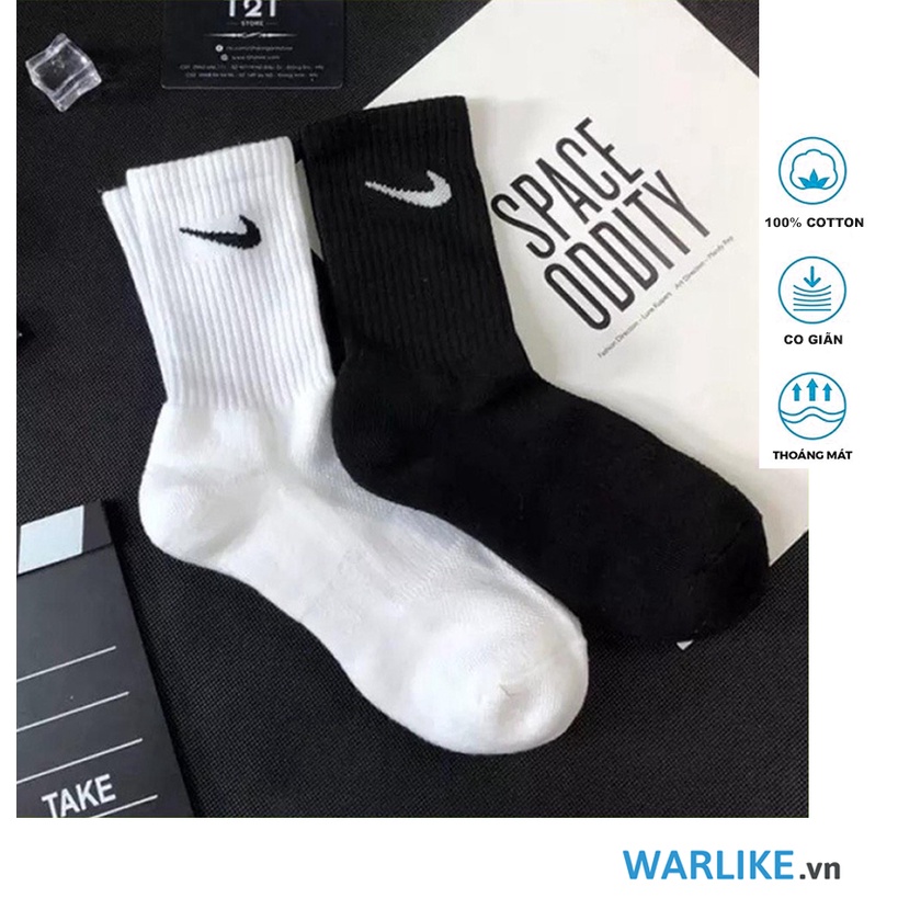 Tất Vớ Nam Nữ Tất Nike Cổ Cao Thể Thao Cotton Mềm Mịn Co Giãn Thoáng Mát