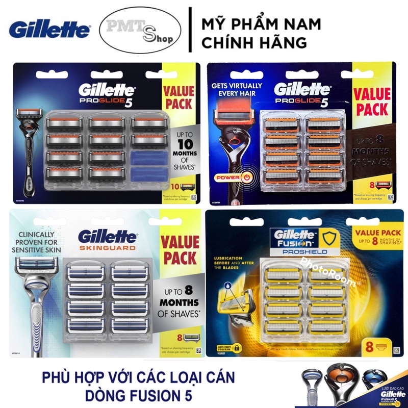 Hộp 8 cái Lưỡi thay thế dao cạo râu Gillette Fusion 5 Proglide Power , Proshield , Skinguard