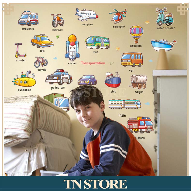 DECAL HÌNH PHƯƠNG TIỆN GIAO THÔNG - HÌNH DÁN CÁC LOẠI XE THÔNG DỤNG TRANG TRÍ PHÒNG CHO BÉ CỰC ĐẸP
