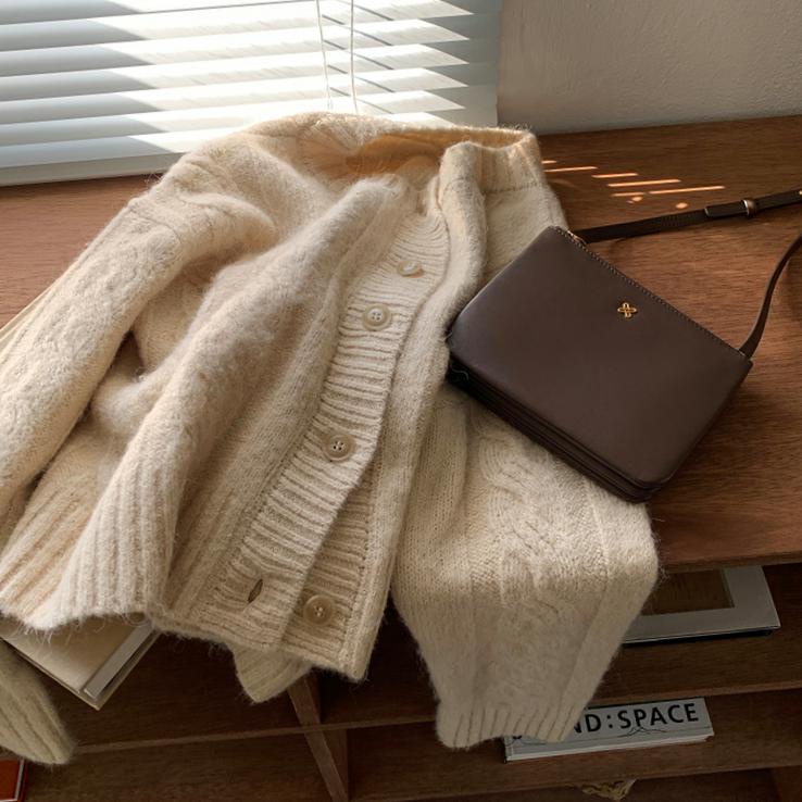 Xiaozhainv Áo khoác cardigan dệt kim dáng rộng 3 màu phong cách retro cho nữ